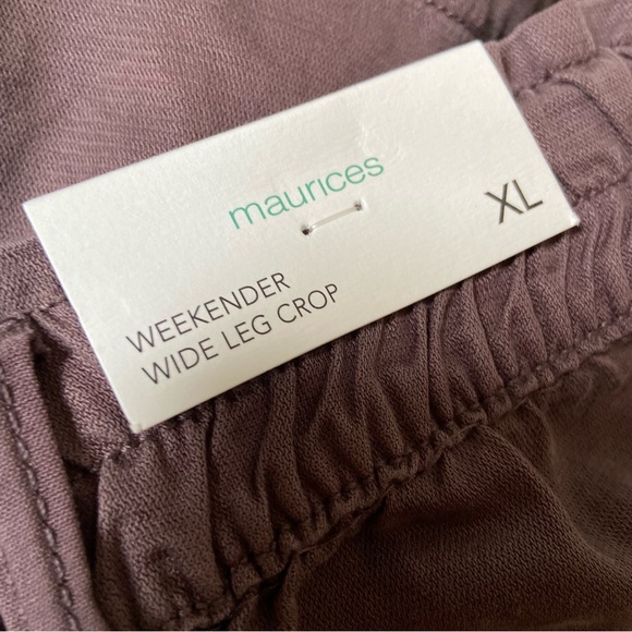 Maurices Solid High Rise Cropped Wide Leg Weekender Pant XL BNWT Brown Arrow - Picture 9 of 11
